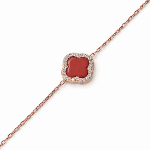 Rose Gold narukvica sa crvenom detelinom i cirkonima