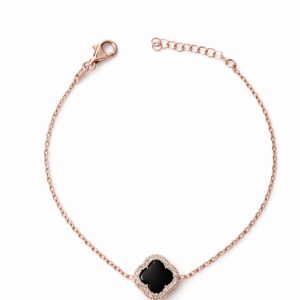 Rose gold narukvica - crna detelina i cirkoni